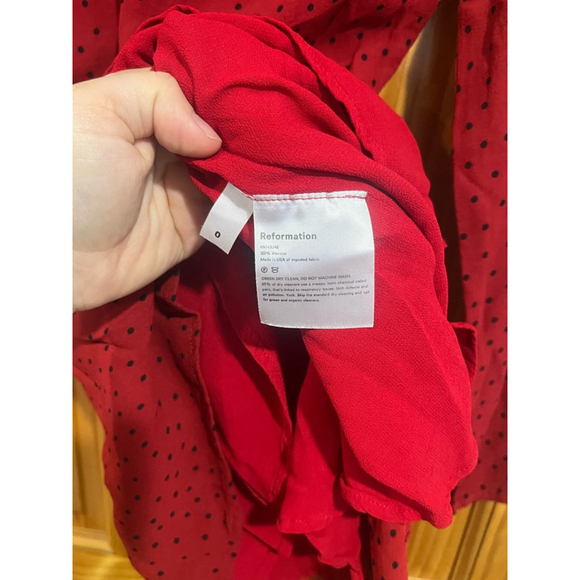 Women’s Reformation Black Polka Dot Red Spark Long Sleeve Mini Dress Size 0 - Picture 4 of 7